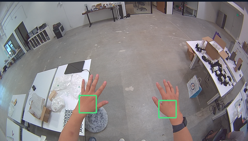 Live preview with both hands detected on-device and drawn into the stream